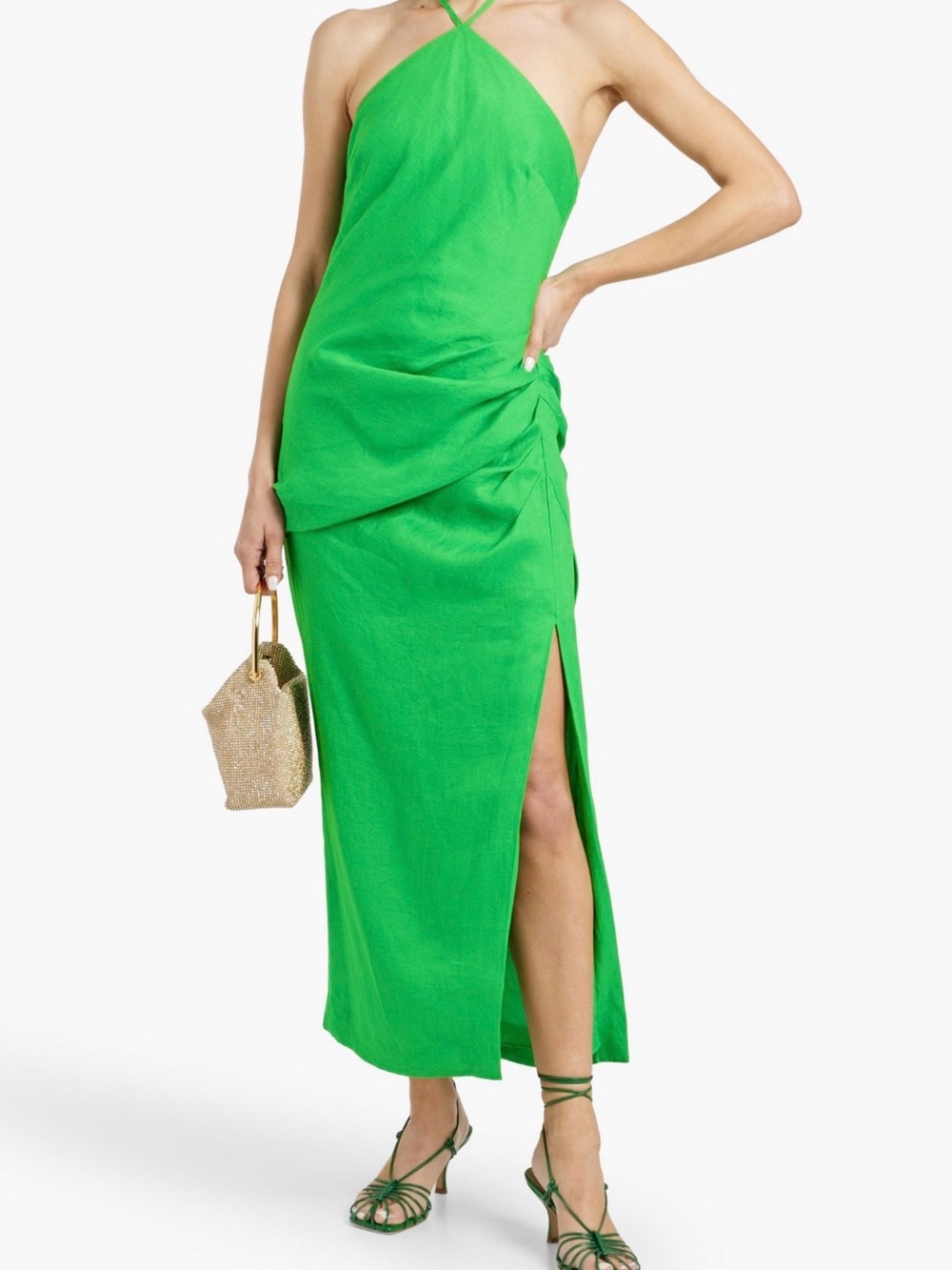 Emerald Halter Maxi Dress with Side Slit